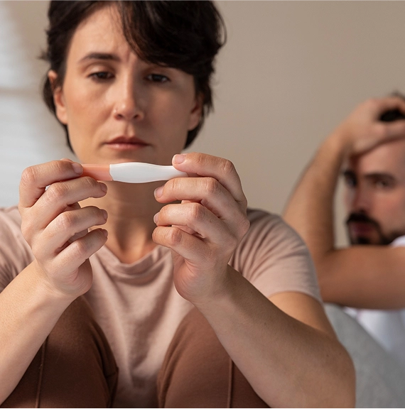 Worried couple pregnancy test